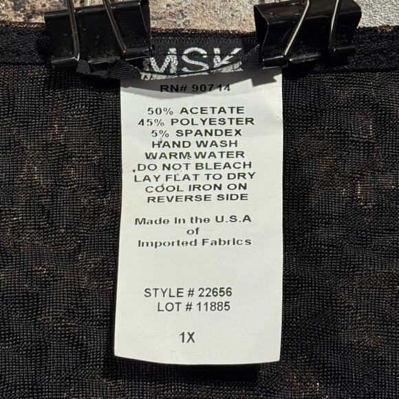 MSK Top 3/4 Sleeve Floral Cottage Romantic Earthy Cowl Neck Metallic Black 1X - Picture 4 of 8